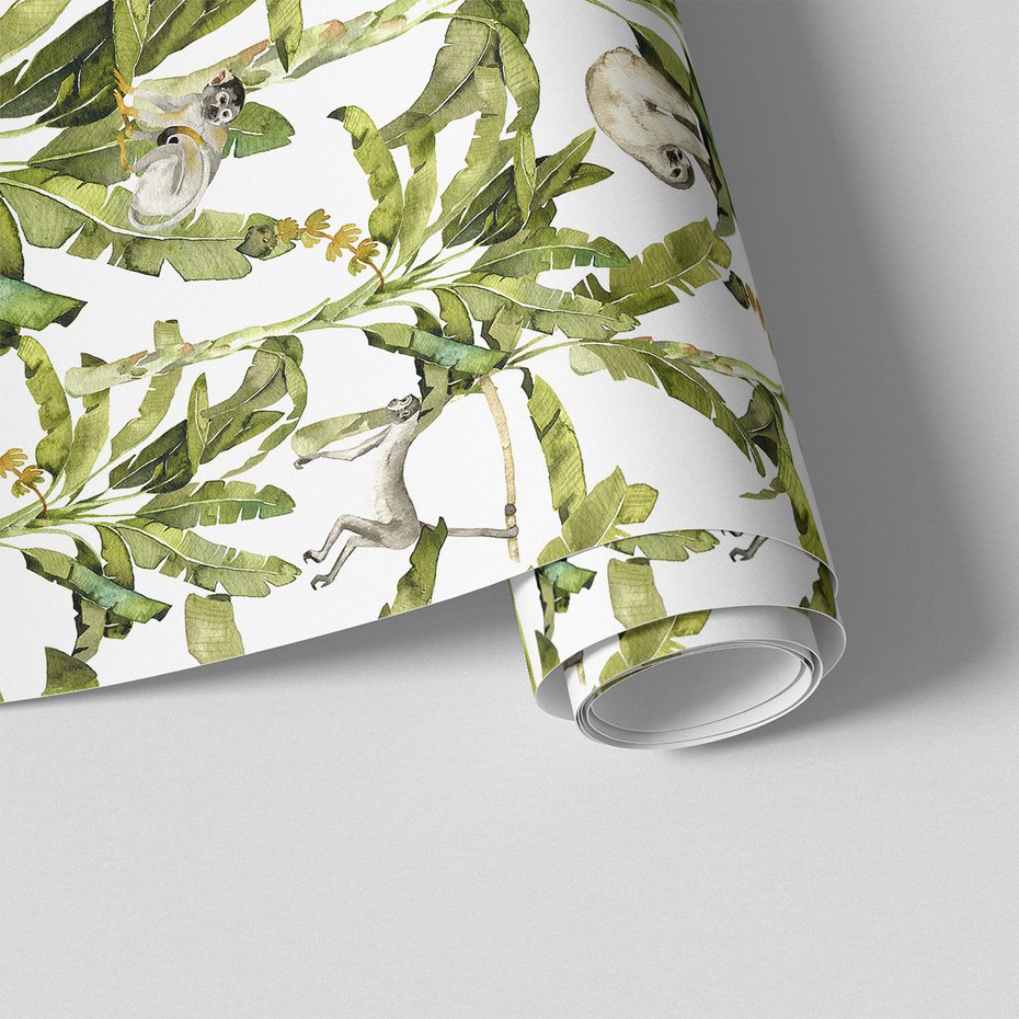 Tapeta - małpy, leniwiec, liście