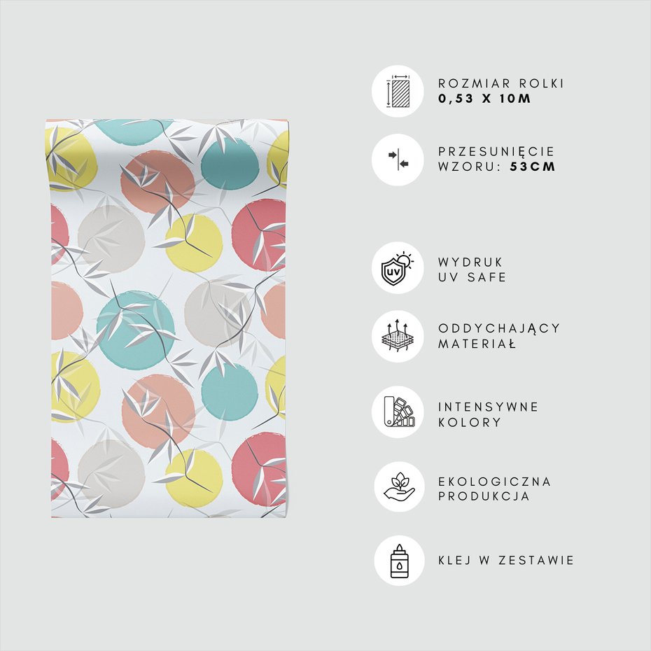 Tapeta - liście, koła, pastelowe,