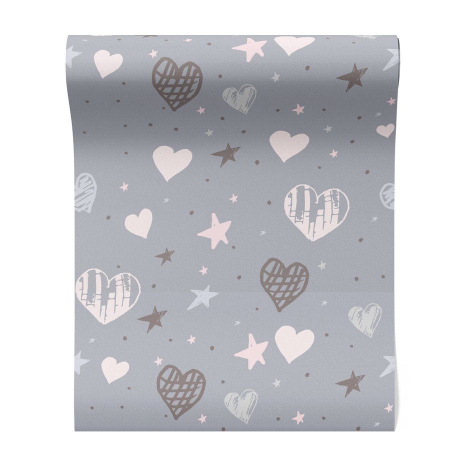 Tapeta - dziecięca, serca, gwiazdy,