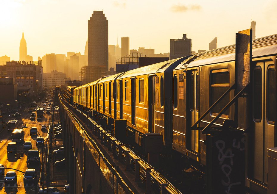 Fototapeta - miasto, pociąg, budynki