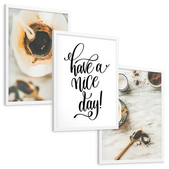 Zestaw obrazy w ramie, plakaty - kawa, napój, filiżanka - rama biała