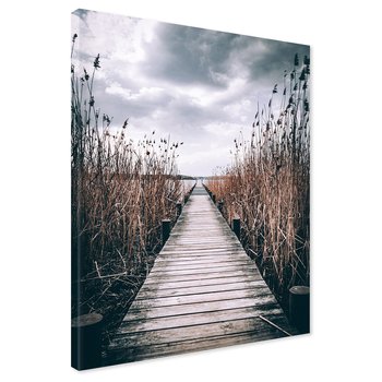 Obraz na płótnie - pomost, trzciny, woda