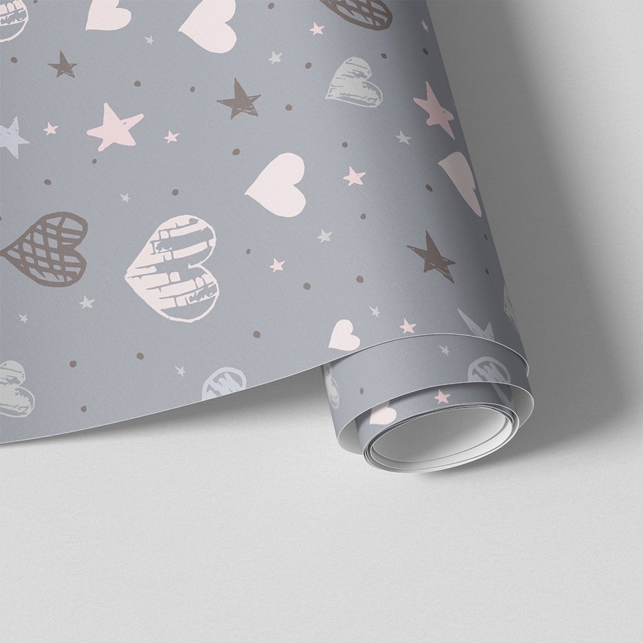 Tapeta - dziecięca, serca, gwiazdy,