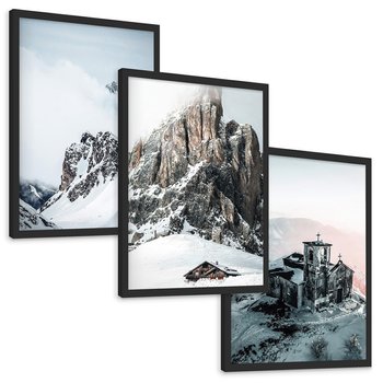 Zestaw obrazy w ramie, plakaty - góry, śnieg, zima - rama czarna