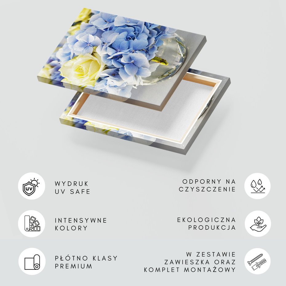 Obraz na płótnie - hortensje, róże, kwiaty