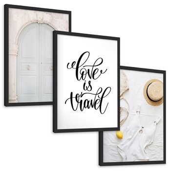 Zestaw obrazy w ramie, plakaty - podróż, cytryny, drzwi - rama czarna