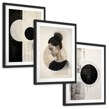 Zestaw obrazy w ramie, plakaty - abstrakcja,portret,geometria - rama czarna