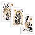 Zestaw obrazy w ramie, plakaty - liście, złoto, abstrakcja - rama biała