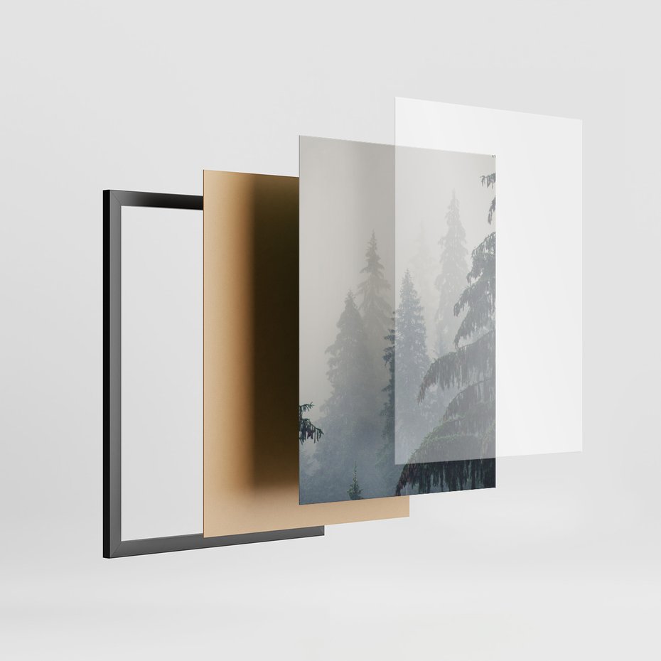 Zestaw obrazy w ramie, plakaty - las, drzewa, jeleń - rama czarna