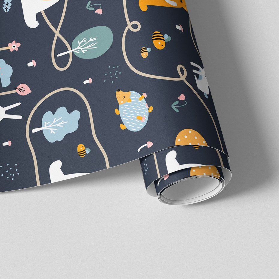 Tapeta - dziecięca, zwierzęta, las, wzór