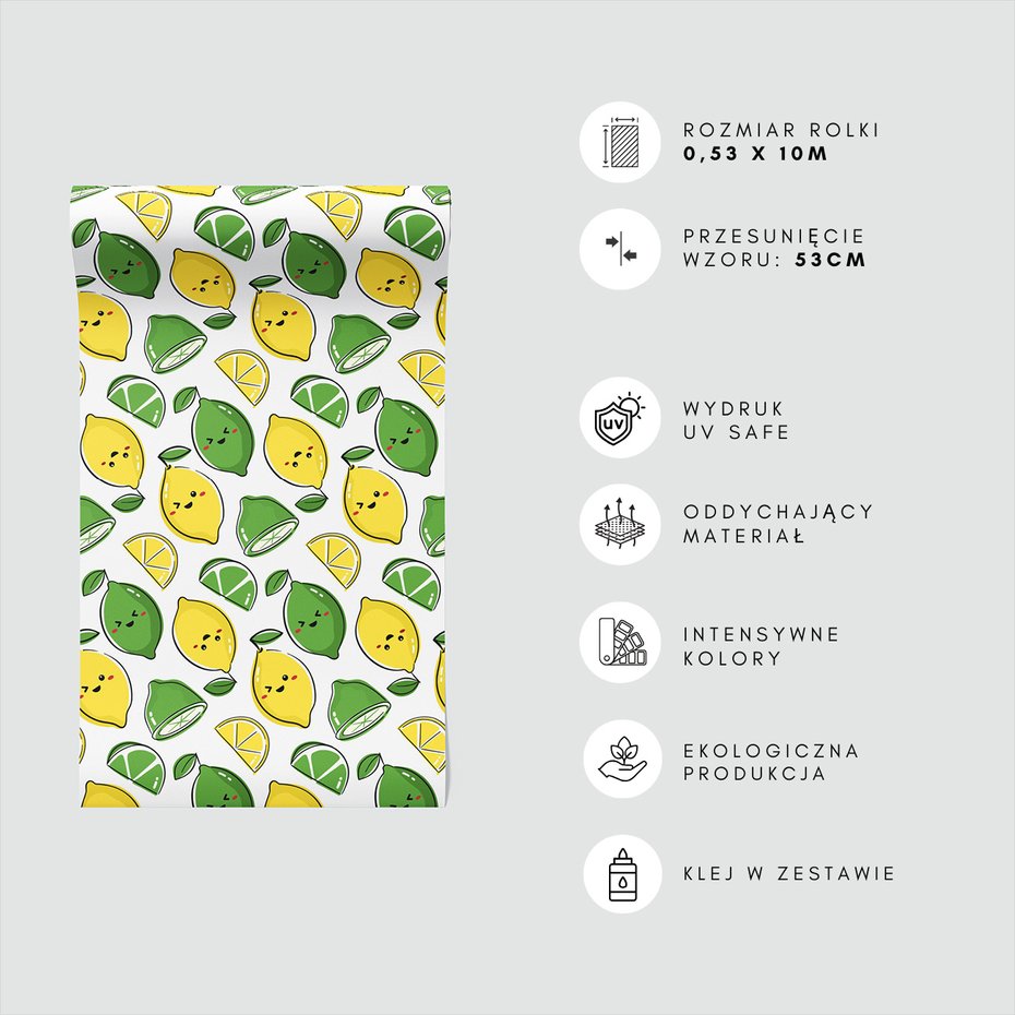 Tapeta - dziecięca, cytryny, limonki,