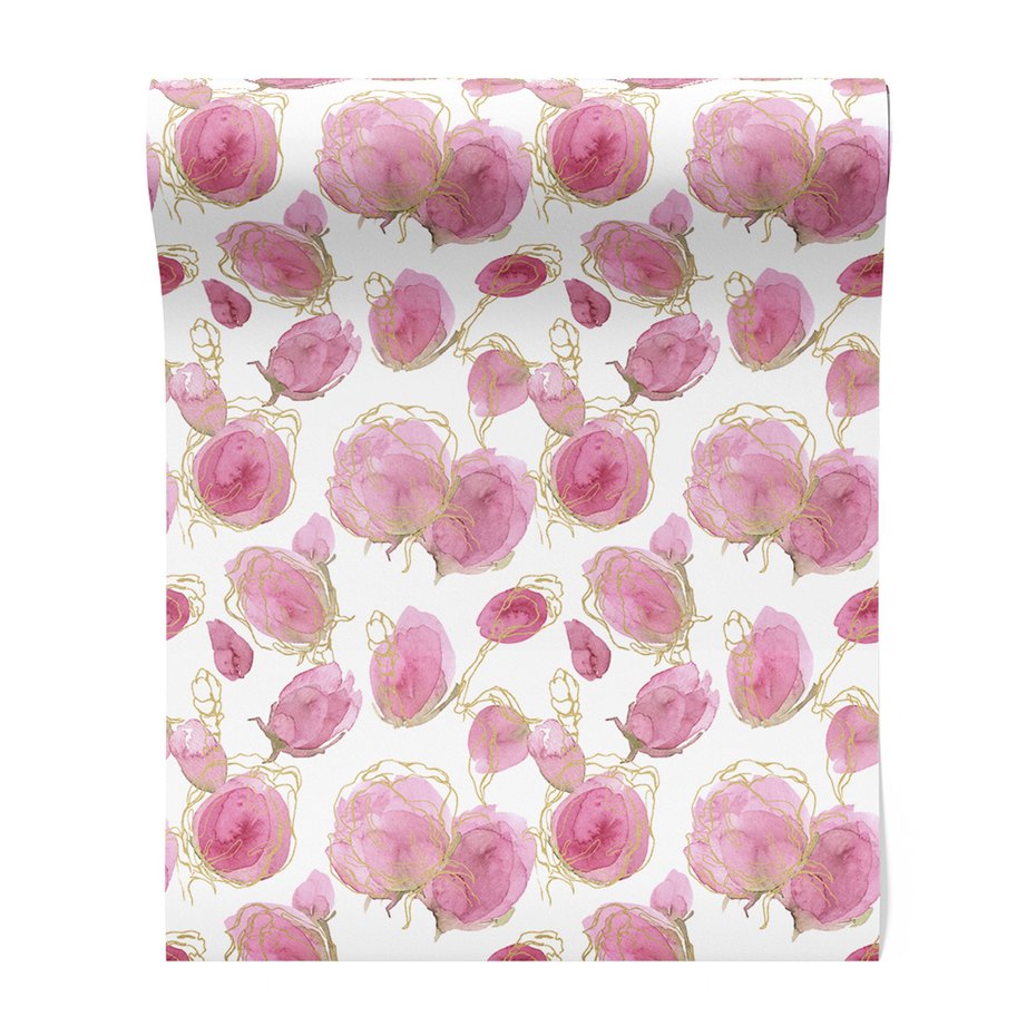 Tapeta - kwiaty, pąki, złoto