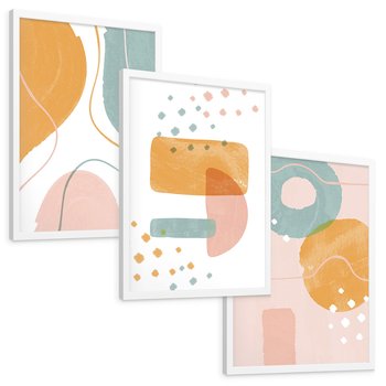 Zestaw obrazy w ramie, plakaty - abstrakcja, pastelowe, kształty - rama biała