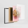 Zestaw obrazy w ramie, plakaty - kwiaty, liście, złoty - rama czarna