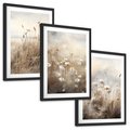 Zestaw obrazy w ramie, plakaty - kwiaty, trawa, delikatne - rama czarna
