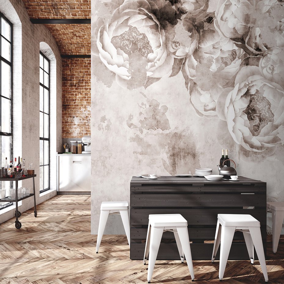 Fototapeta - loft, kwiaty, peonie