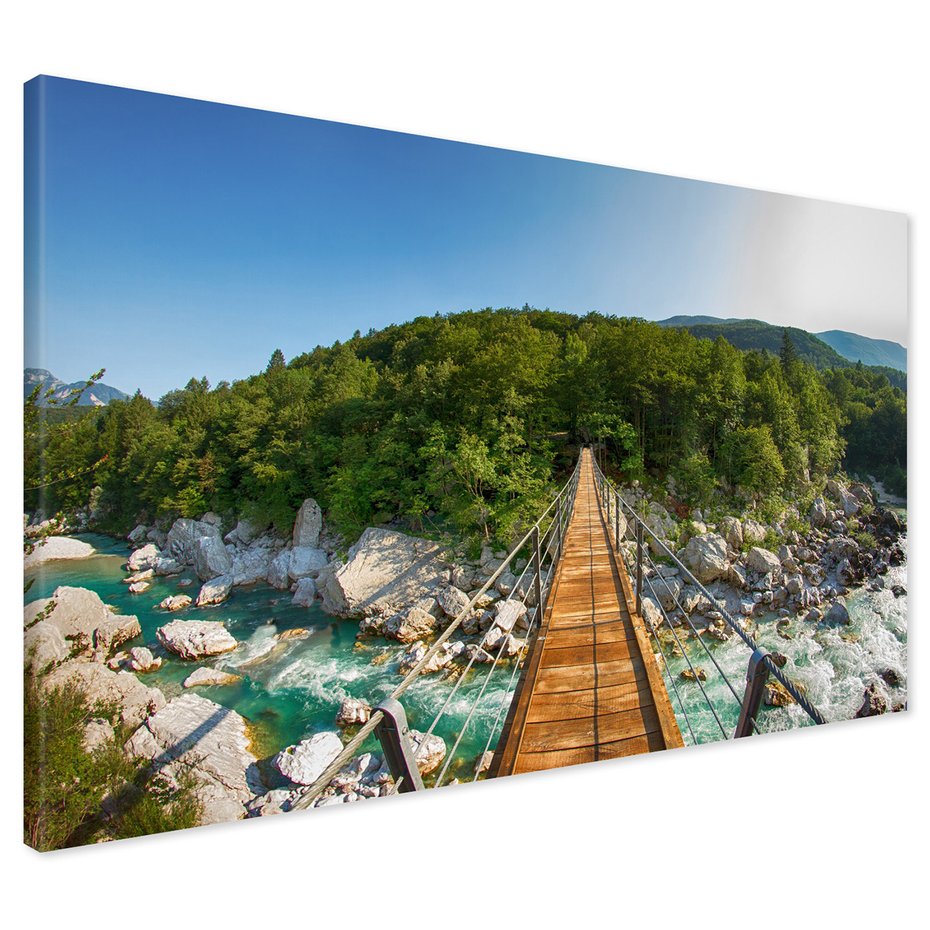 Obraz na płótnie - rzeka, most, las