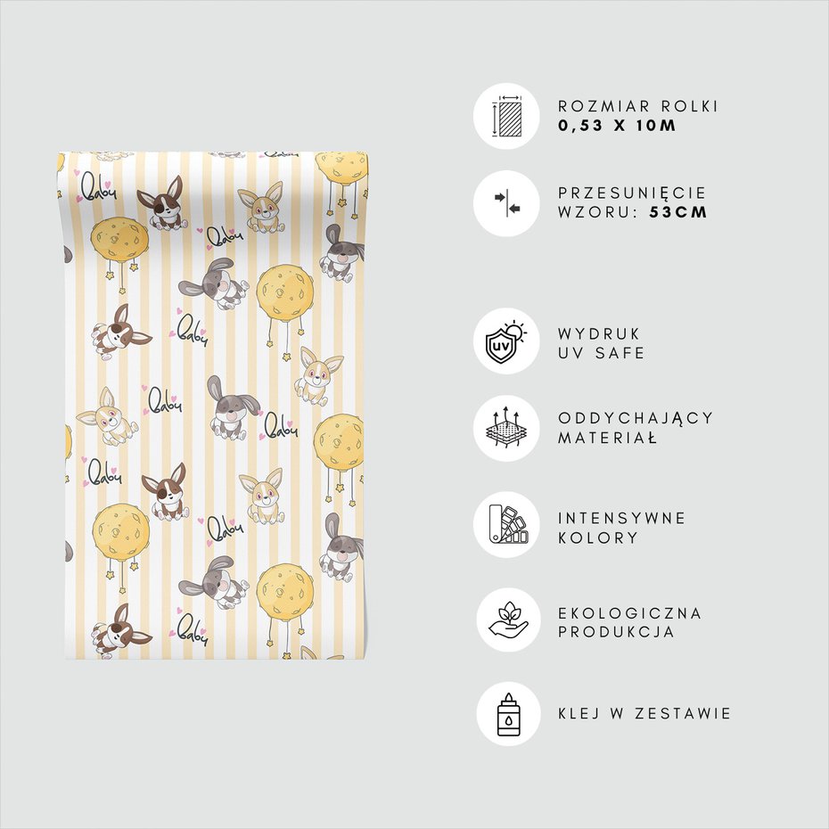 Tapeta - dziecięca, królik, księżyc, serce