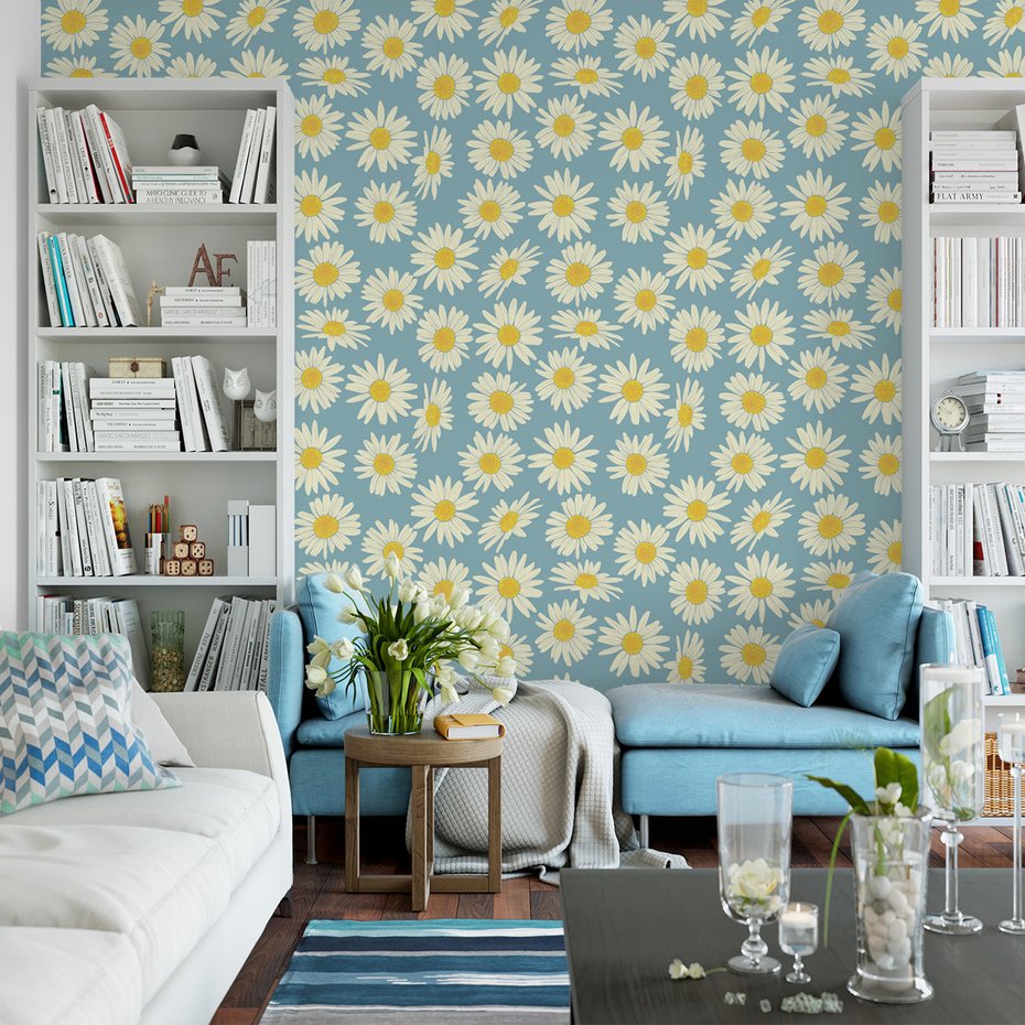 Tapeta - kwiaty, stokrotki, wzór