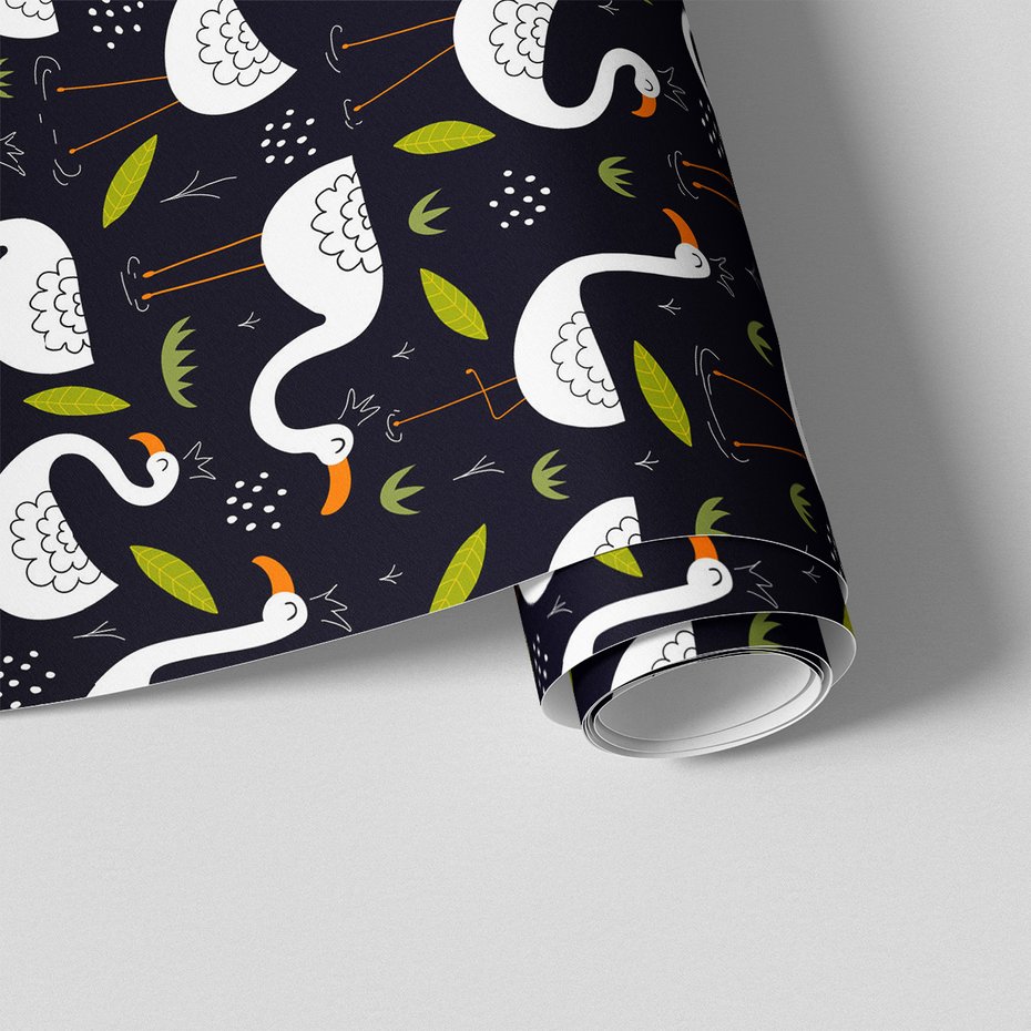 Tapeta - flamingi, liście, woda