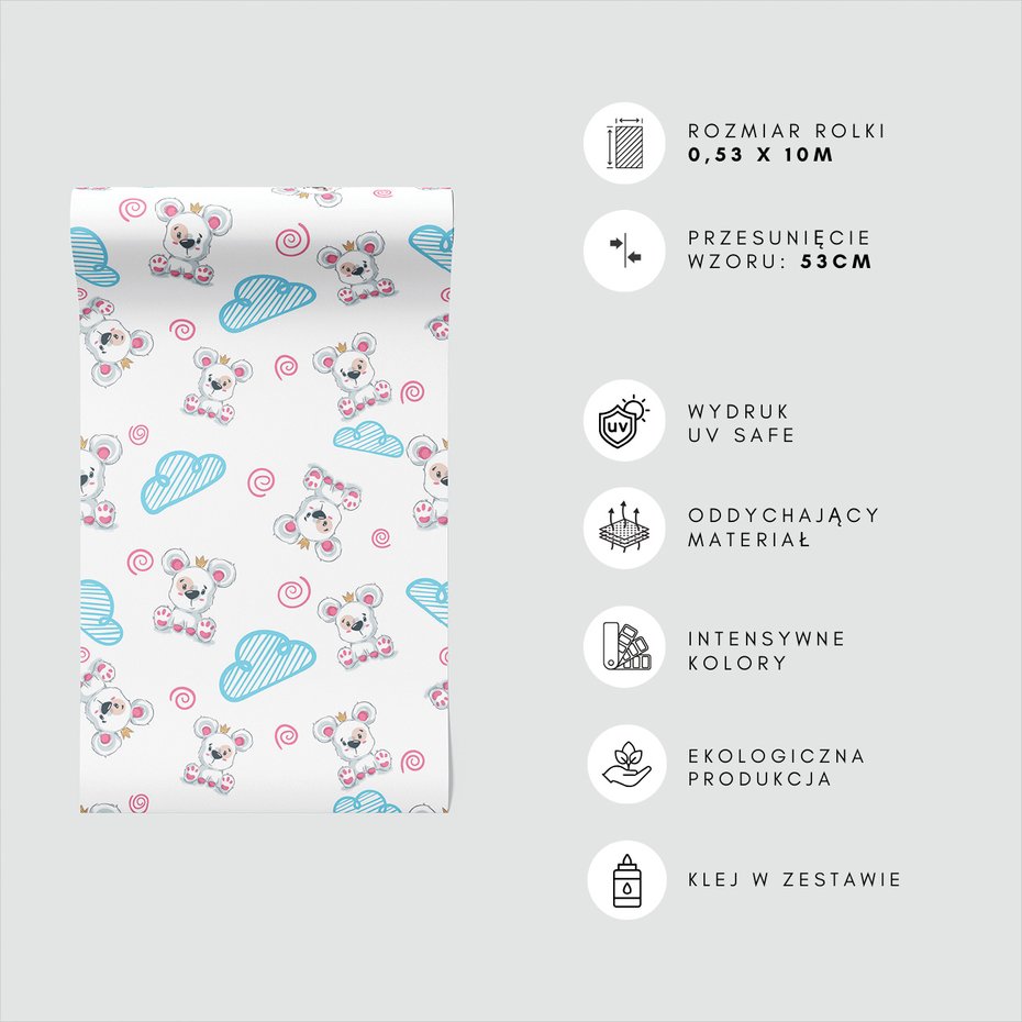 Tapeta - dziecięca, miś, chmura, wzór