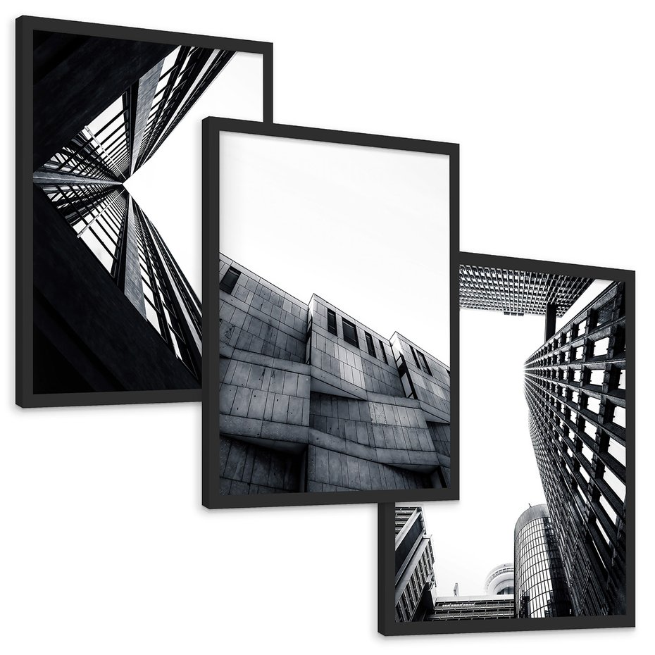 Zestaw obrazy w ramie, plakaty - architektura, budynki, miejski - rama czarna