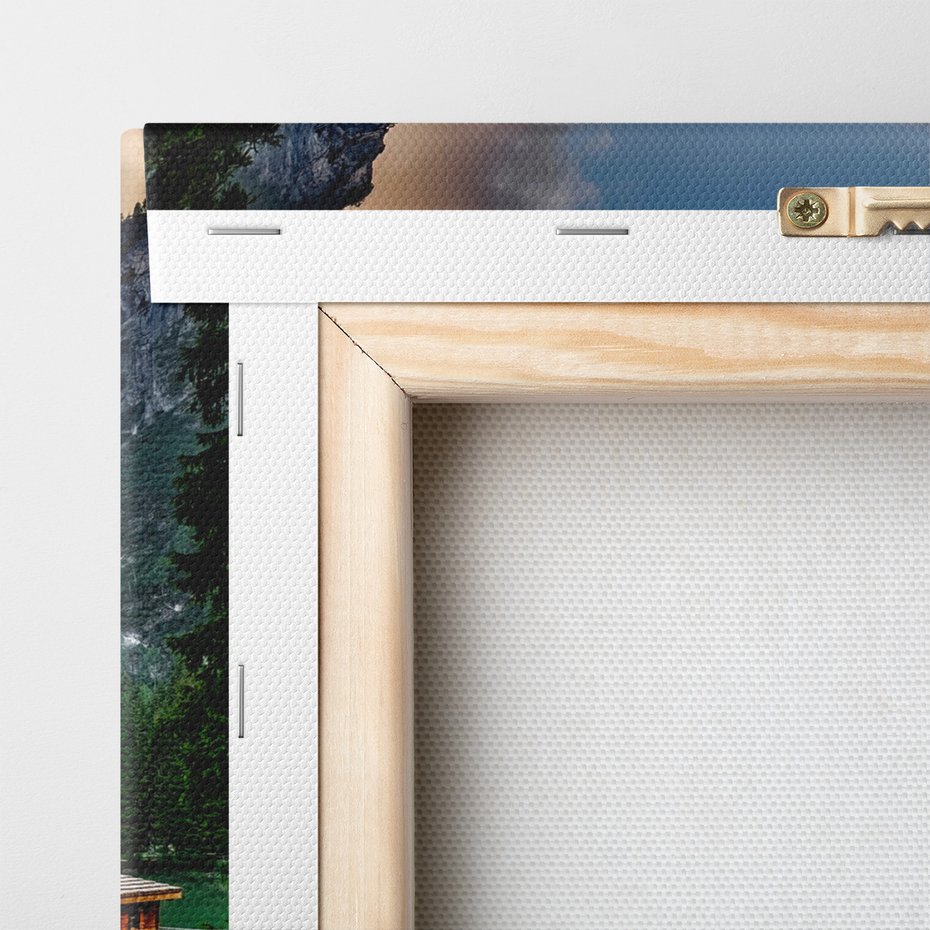 Obraz na płótnie - góry, jezioro, drewniany dom