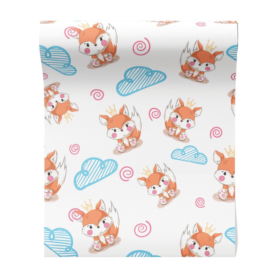 Tapeta - dziecięca, lisy, korona, chmury