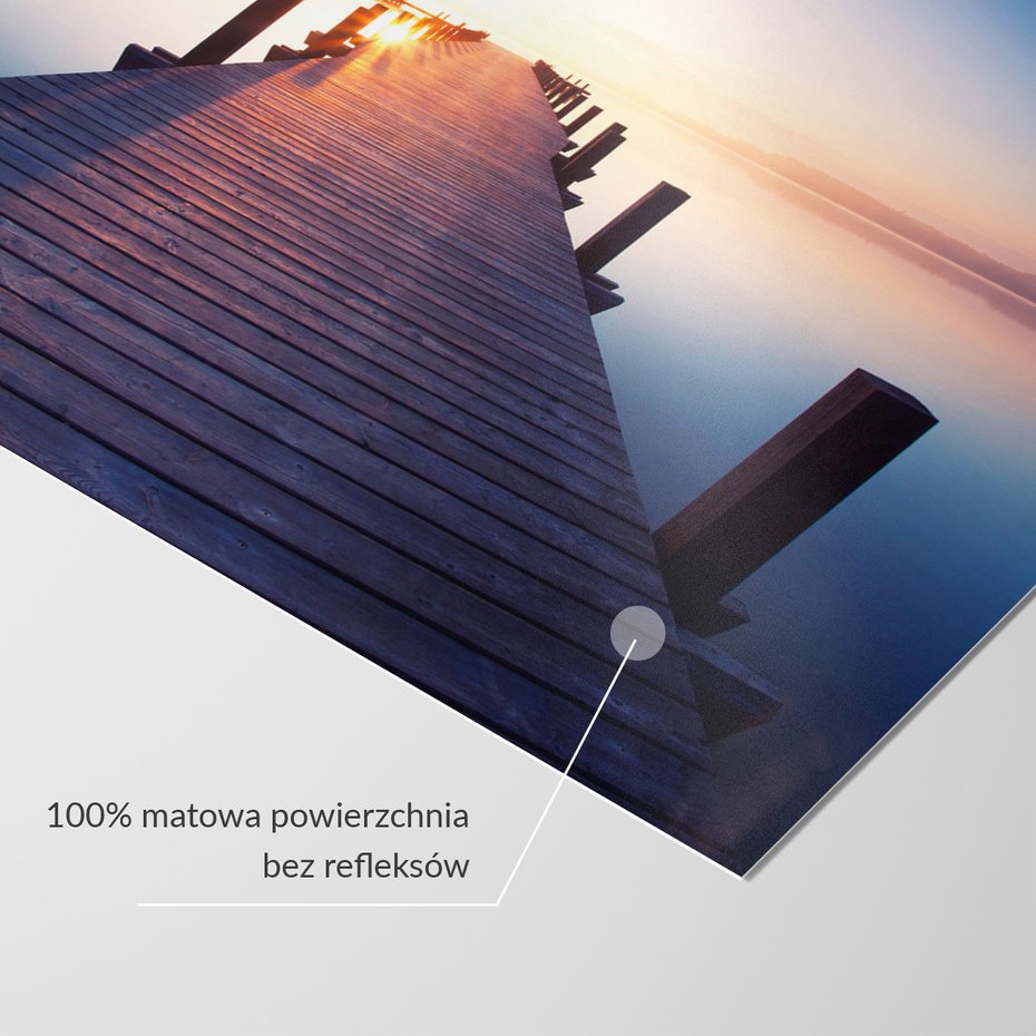 Fototapeta - jezioro, pomost, wschód słońca