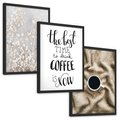 Zestaw obrazy w ramie, plakaty - kwiaty,kawa,tekst - rama czarna