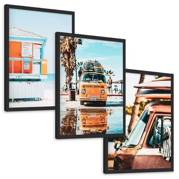 Zestaw obrazy w ramie, plakaty - plaża, wakacje, lato - rama czarna