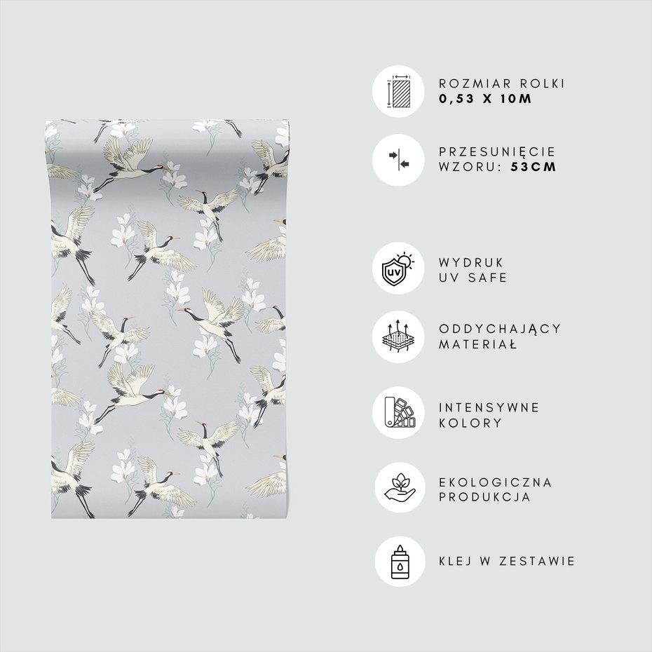 Tapeta - żurawie, kwiaty, wzór