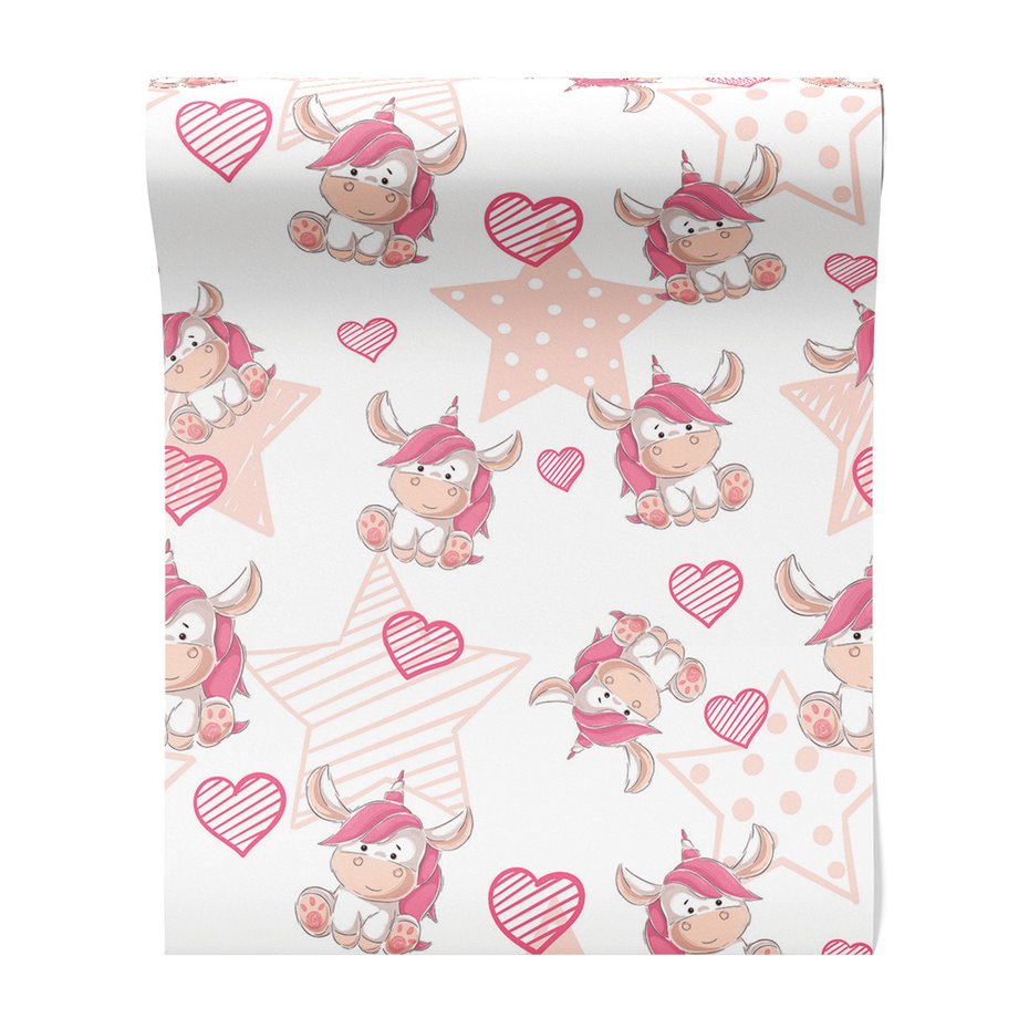 Tapeta - dziecięca, jednorożec, gwiazdy, serca