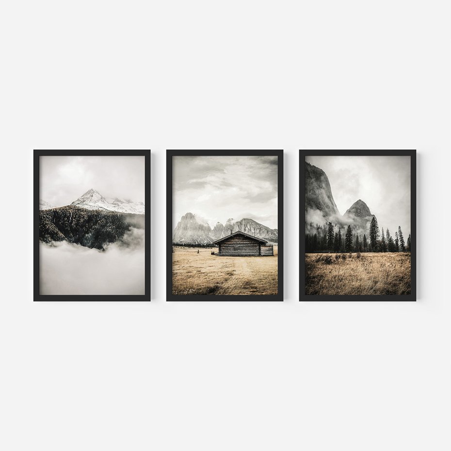 Zestaw obrazy w ramie, plakaty - góry, natura, krajobraz - rama czarna
