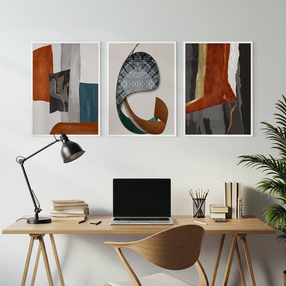 Zestaw obrazy w ramie, plakaty - abstrakcja, geometria, nowoczesność - rama biała