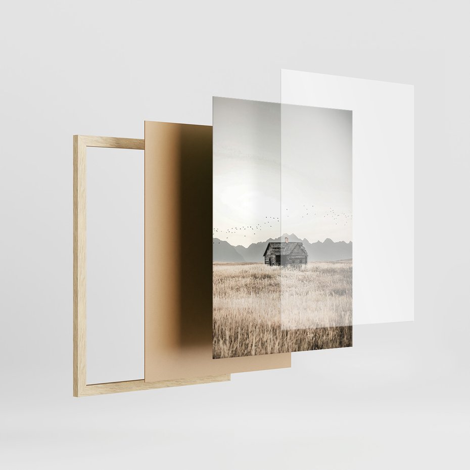 Zestaw obrazy w ramie, plakaty - krajobraz, natura, dom - rama drewno