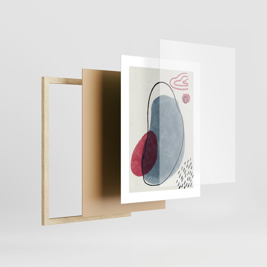 Zestaw obrazy w ramie, plakaty - abstrakcja, pastelowe, plamy, - rama drewno