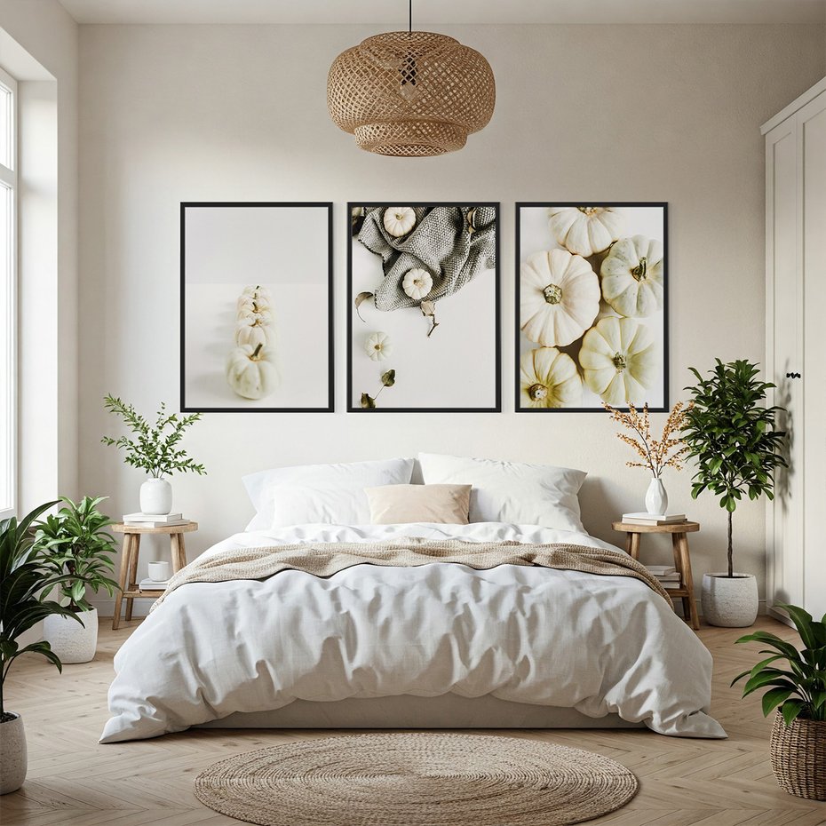 Zestaw obrazy w ramie, plakaty - dynie, jesień, dekoracje - rama czarna