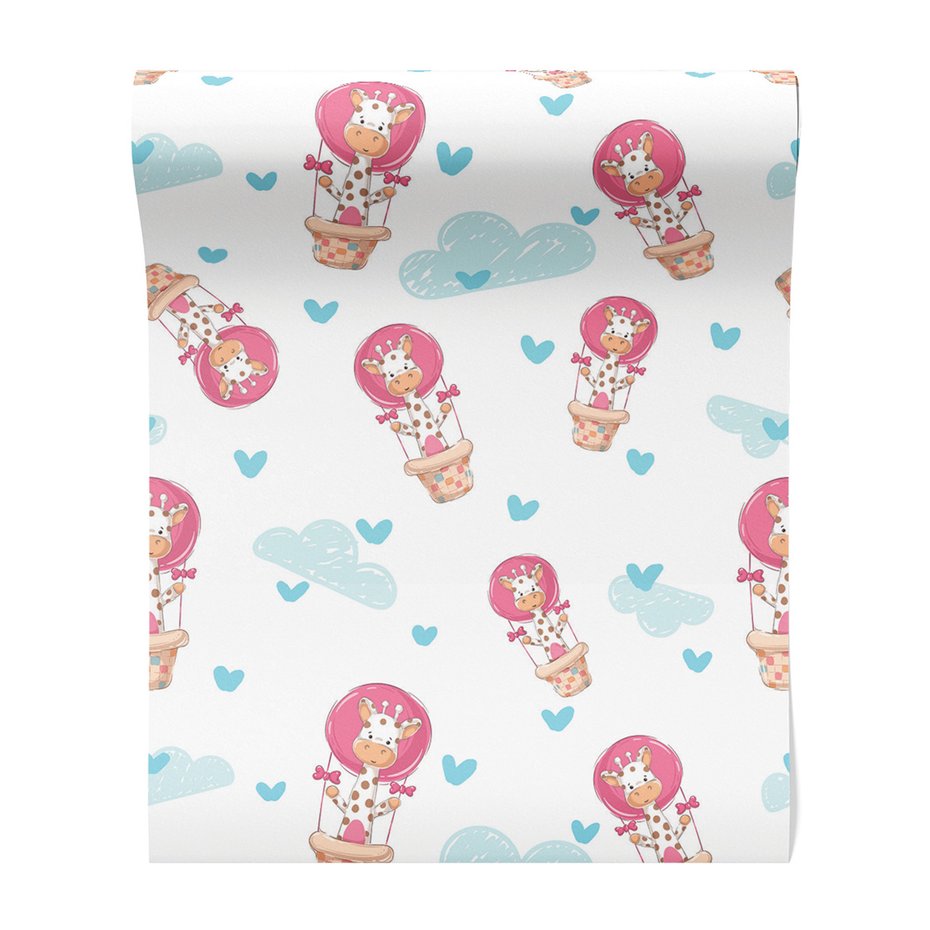 Tapeta - dziecięca, żyrafa, balon, chmura