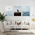Zestaw obrazy w ramie, plakaty - ptaki, morze, łodzie - rama biała