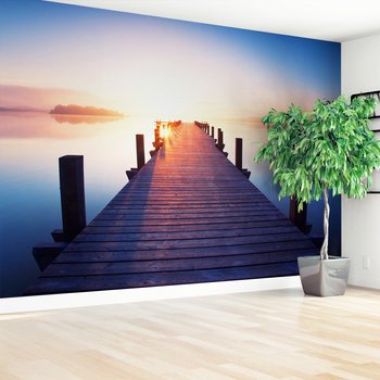 Fototapeta - jezioro, pomost, wschód słońca