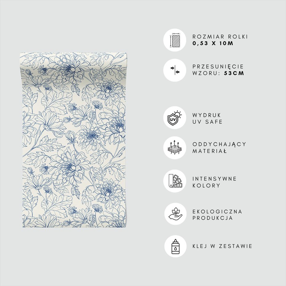 Tapeta - kwiaty, liście, kontur