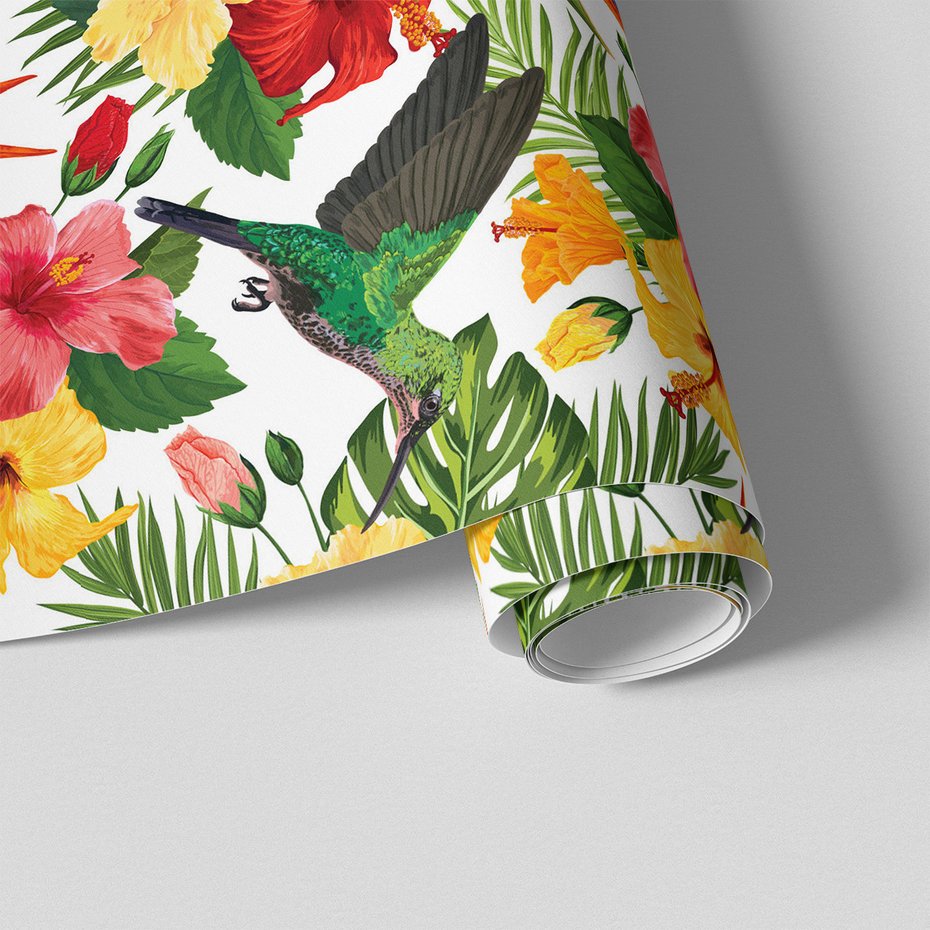 Tapeta - kwiaty, koliber, liście