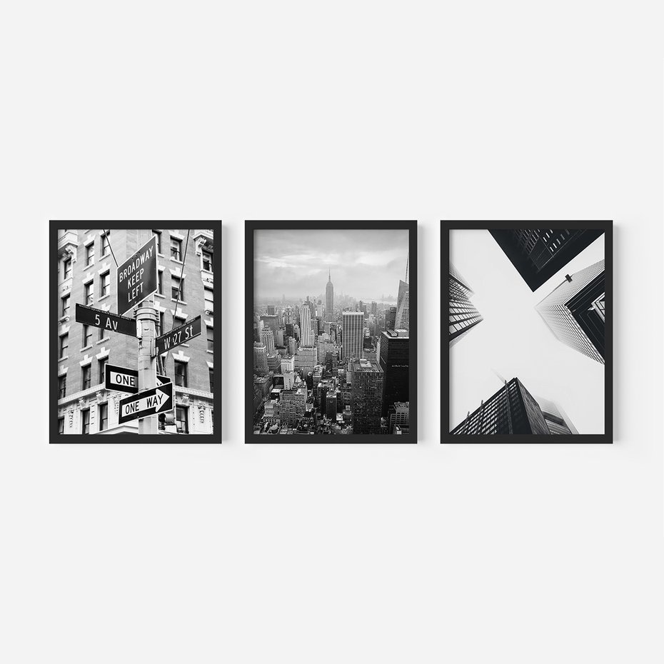 Zestaw obrazy w ramie, plakaty - miasto, architektura, budynki - rama czarna