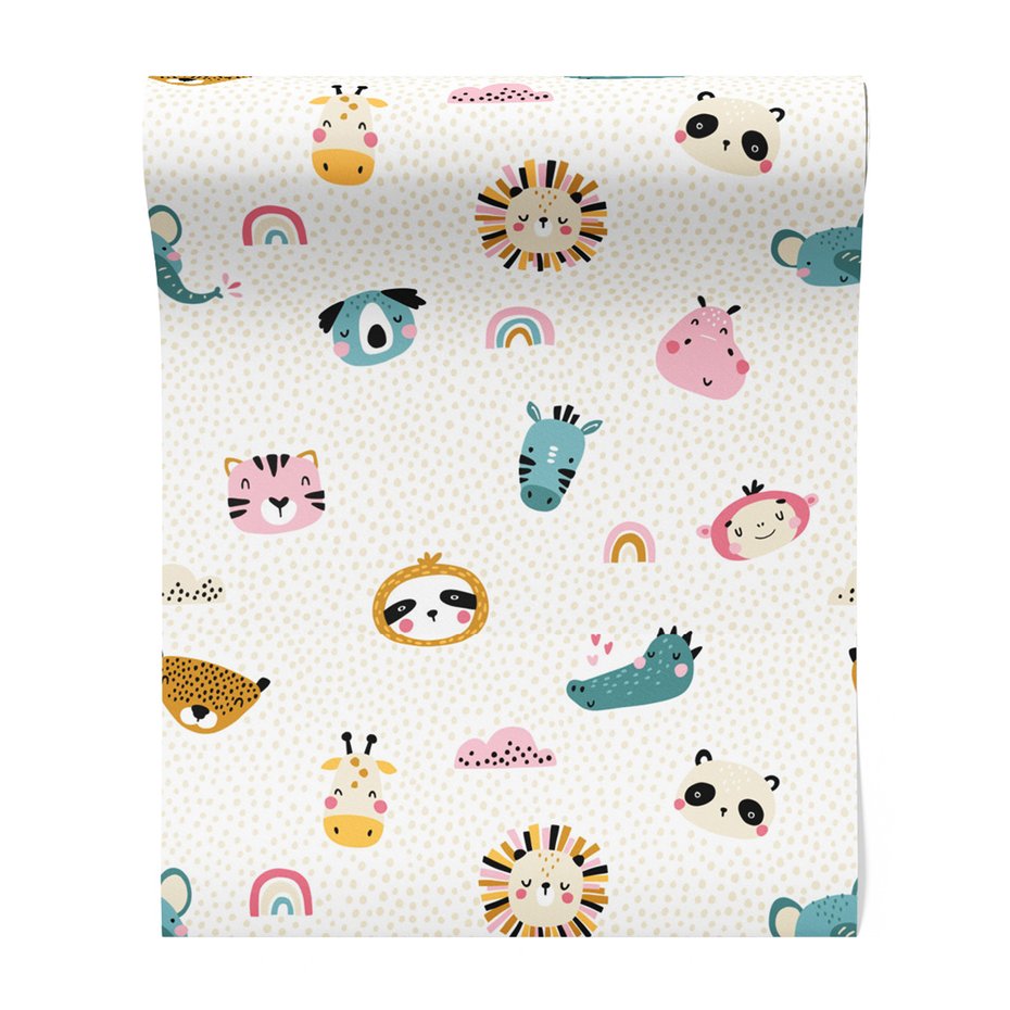 Tapeta - dziecięca, zwierzęta, tęcza, wzór