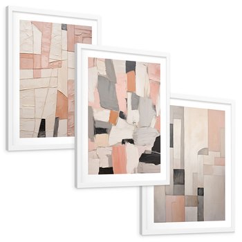 Zestaw obrazy w ramie, plakaty - abstrakcja, pastelowe, geometryczne - rama biała