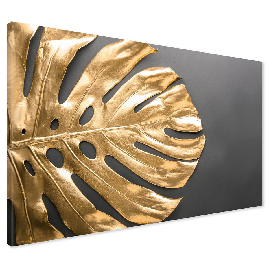 Obraz na płótnie - liść, złoty, monstera