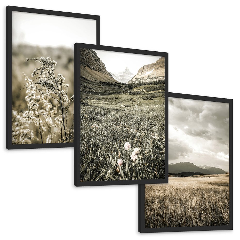Zestaw obrazy w ramie, plakaty - krajobraz, natura, góry - rama czarna