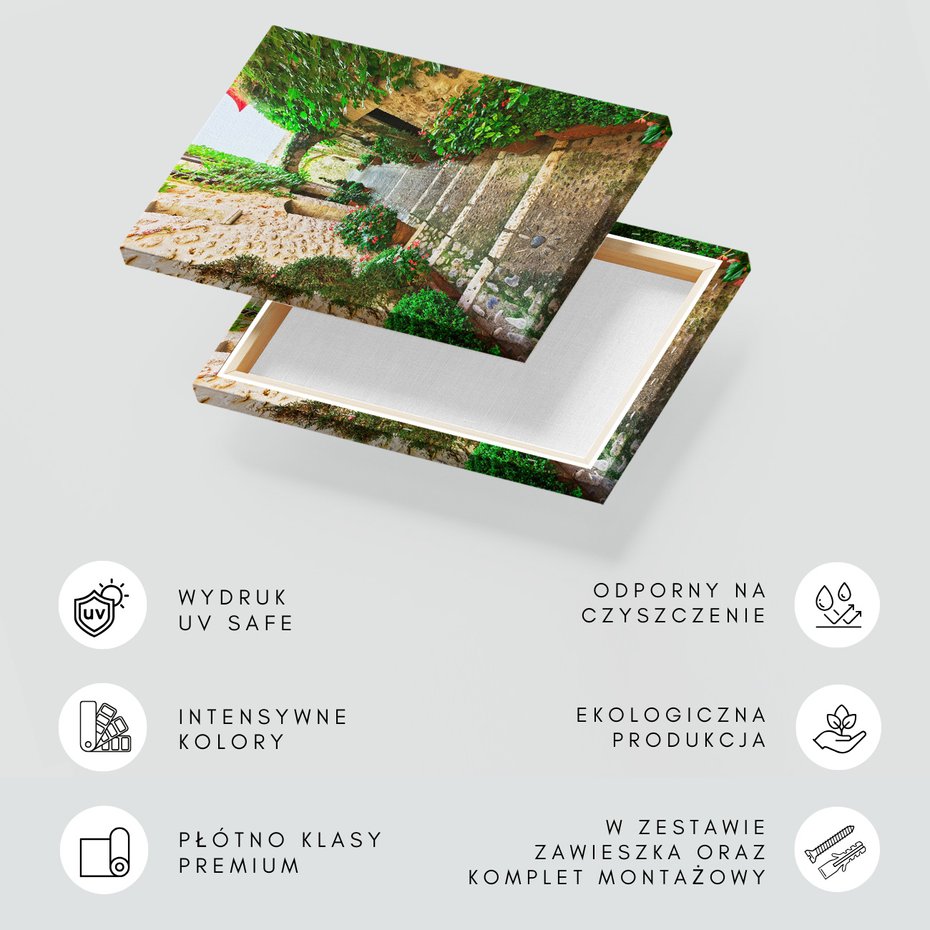 Obraz na płótnie - uliczka, kwiaty, roślinność