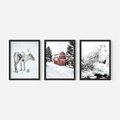 Zestaw obrazy w ramie, plakaty - renifer, śnieg, zima - rama czarna